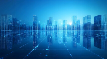 Reflecting technology digitalization futuristic image Simple clean jewel blue technological lines city