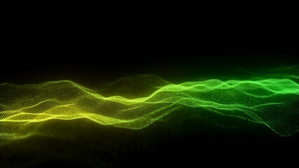 Wall Mural - dynamic green wave of particles and lines. abstract futuristic background. big data visualization. 3