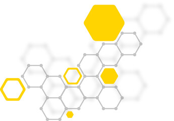 AI, big data, technology, innovative connectivity. Abstract geometric background featuring pattern of yellow and gray hexagons connected by lines for presentations, tech projects, design concepts