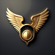 © Michel - Golden Pilot Wing Emblem, Badge or Logo Symbol. 3d Rendering