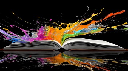 Wall Mural - a laptop depicted in a stock photo, with colorful paint bursting forth.