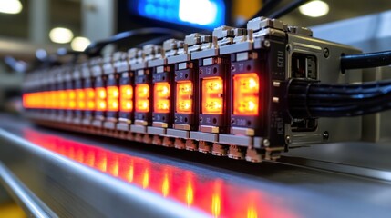 Canvas Print - Illuminated LED array on a production line.