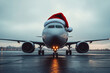 © ink drop - An festive christmas airplane wearing a santa hat. Seasonal travel