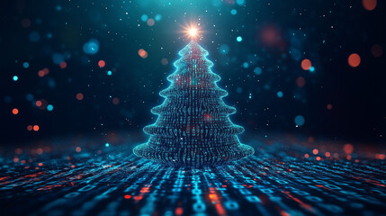 christmas tree made of binary code zeros and ones
