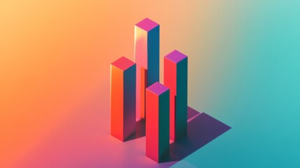 Leinwandbilder - Abstract Colorful Bar Graph with Vibrant Gradient Background Featuring Vertical Bars in Shades of Pink, Blue, and Teal Primarily Focused on Digital Art and Modern Design Themes