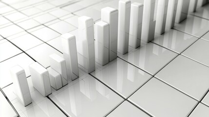 Poster - Abstract 3D Representation of Rising Bar Graph on a Glossy Floor, Illustrating Financial Success, Growth, and Business Trends in a Modern Corporate Environment