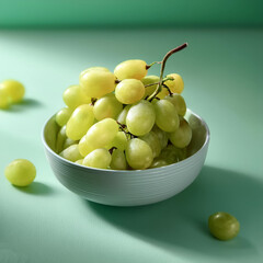 fresh green grapes in a bowl on light mint green background