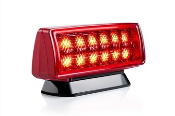 Aufkleber - A glowing red emergency light with a sleek, modern design, isolated on a white background. The light emits a pulsating effect with radial beams and a reflective base, symbolizing alertness and