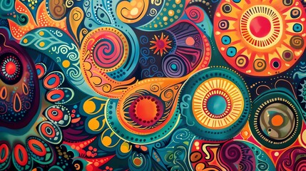 Wall Mural - a colorful abstract pattern with swirls, dots, and circles.