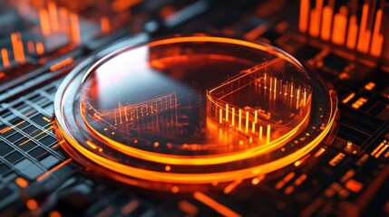 Poster - Abstract Digital Interface with Circular Element and Vibrant Orange Visuals Representing Data Analysis and Technology in a Futuristic Setting