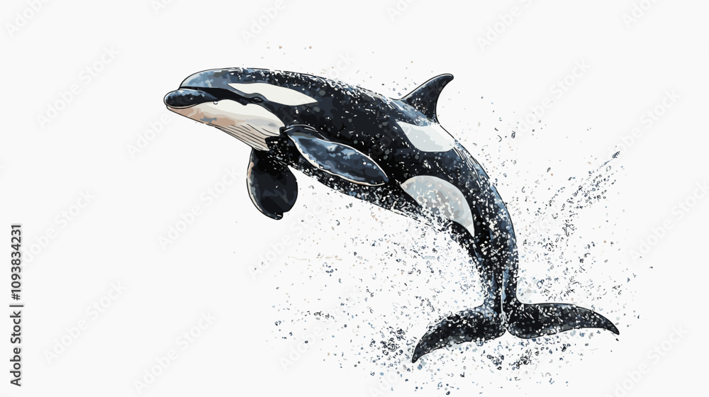 Orca killer whale watercolor vector illustration isolated on a white ...