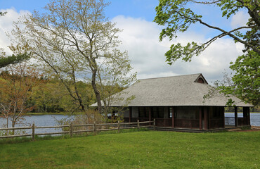 Wall Mural - The boathouse on Little Long Pond, Acadia National Park, Maine