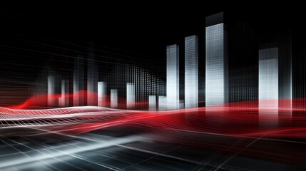 Aufkleber - Abstract Digital Background Featuring Geometric Graphs with Red and White Waves Representing Financial Growth and Data Visualization in a Futuristic Style
