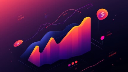 Poster - Dynamic Financial Growth Visualization with Colorful Graph and Progress Indicators for Business Analysis and Data Interpretation