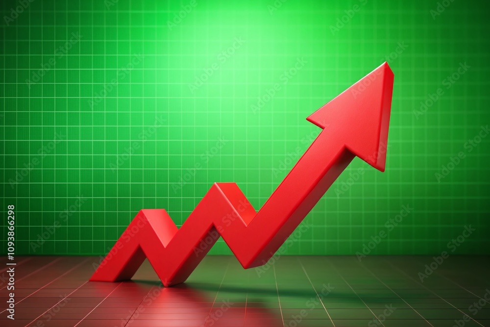 Dynamic Rising Red Arrow Symbolizing Stock Market Growth on a Green ...