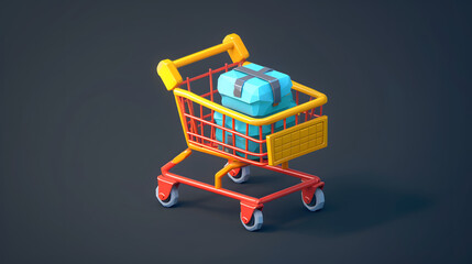 Wall Mural - Shopping Cart icon interface isometric Cartoon 3D