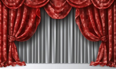 Aufkleber - Realistic Red Velvet Theater Curtains on Transparent Background