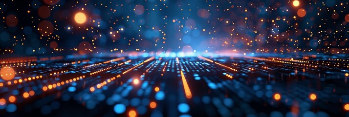 Aufkleber - Futuristic Digital Background with Glowing Data Lines and Circuit Elements