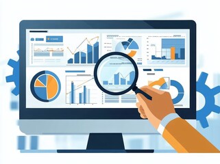 Data Analytics Computer Monitor with Charts and Graphs for Business Finance Investment Reporting