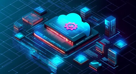 Cloud Computing Concept with Geometric Shapes and Network Connections in Futuristic CGI Illustration