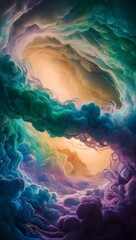 Wall Mural - A swirling vortex of vibrant, ethereal colors creates a mesmerizing abstract scene. Hues of teal, purple, and gold blend seamlessly, evoking a sense of motion and depth.