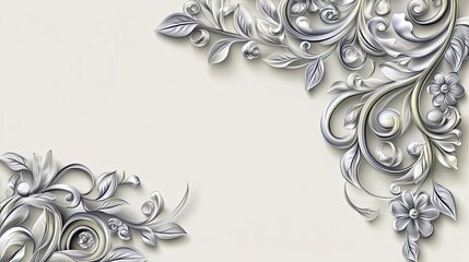 Wall Mural - Silver Floral Ornament Design on White Background