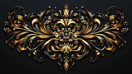 Wall Mural - Ornate Gold Floral Design on a Black Background