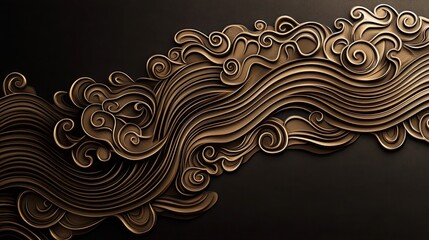 Poster - Abstract Bronze Swirls and Waves on Black Background