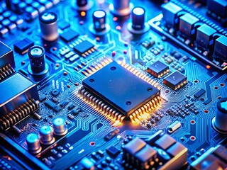 Wall Mural - High-Resolution Product Photography of a Blue Circuit Board with Intricate Details and Components for Technology and Electronics Applications