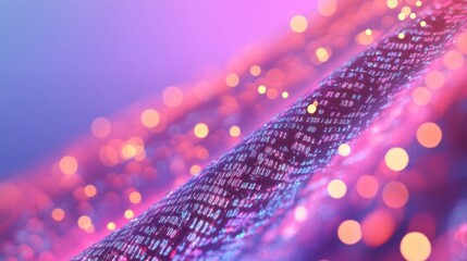 abstract digital background with glowing binary code and bokeh lights