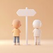 © vinod - two cartoon characters standing in front of a blank sign, representing choices and direction