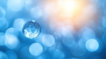 abstract blue bokeh background with glowing sphere.