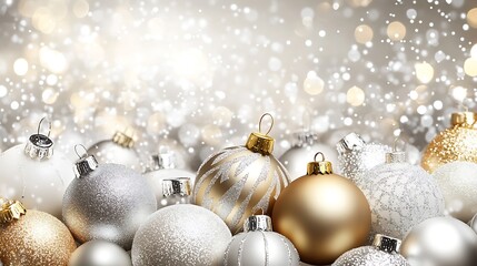 Aufkleber - Elegant Array of Gold and Silver Christmas Ornaments with Sparkling Bokeh Background : Generative AI