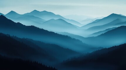 serene blue mountain landscape at dawn