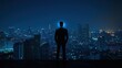 © Galaxyd - Businessman overlooking illuminated cityscape at night.
