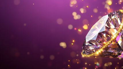 Wall Mural - a striking royal purple background highlighting a large diamond shape edged with radiant gold. the d