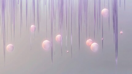 Wall Mural - a tranquil scene with soft pastel purple and lavender streaks cascading down a light gray backdrop. 