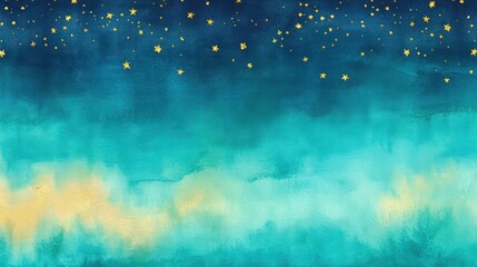 Wall Mural - a vibrant night sky blending from rich indigo at the top to bright turquoise at the bottom, dotted w
