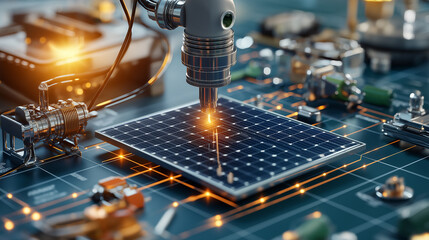Aufkleber - Innovative renewable energy lab with solar panel technology and robotics