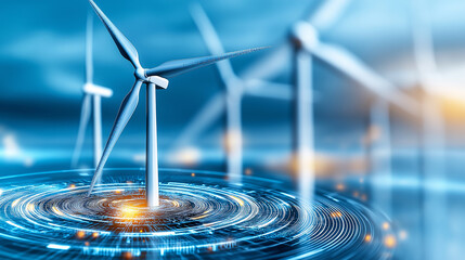 Aufkleber - Futuristic wind turbine farm with glowing technology elements
