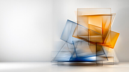 Fototapete - Abstract geometric design with overlapping transparent shapes in blue and orange
