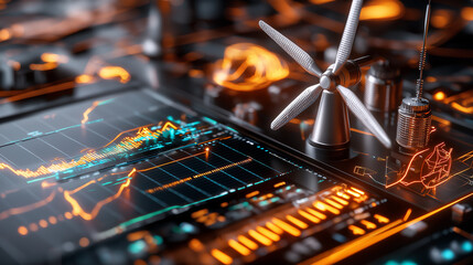 Aufkleber - Advanced control center with wind turbine and data visualization tools
