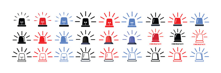 Siren vector flat icon set. eps 10. Bell alarm flat icon set. Flasher icons. . Emergency siren icon, ambulance or police icon, 