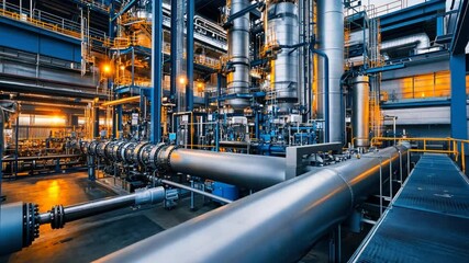 Wall Mural - smart technology controls running a fully automated industrial plant from a central hub.