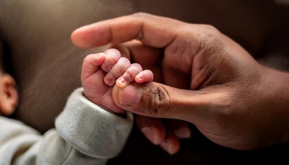 close-up of baby hand holding adult finger.