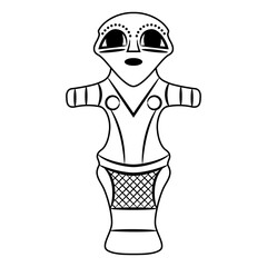 Wall Mural - Female figurine. Neolithic goddess. Vinča culture from Serbia. Black and white linear silhouette.