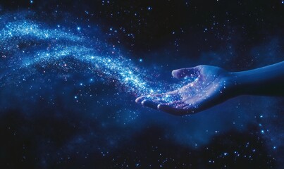 Wall Mural - a hand reaching out to the cosmos, symbolizing connection and the vastness of the universe.