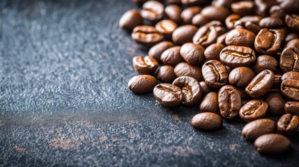 Wall Mural - A close-up of roasted coffee beans on a textured surface, highlighting their rich color and texture.