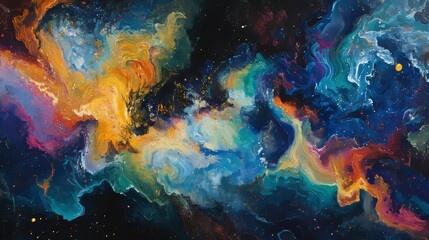 Wall Mural - An enchanting abstract representation of outer space, featuring an endless nebula galaxy background filled with vibrant colors and swirling cosmic clouds