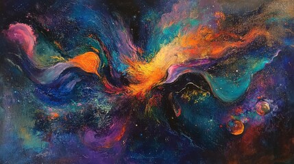 Wall Mural - An enchanting abstract representation of outer space, featuring an endless nebula galaxy background filled with vibrant colors and swirling cosmic clouds
